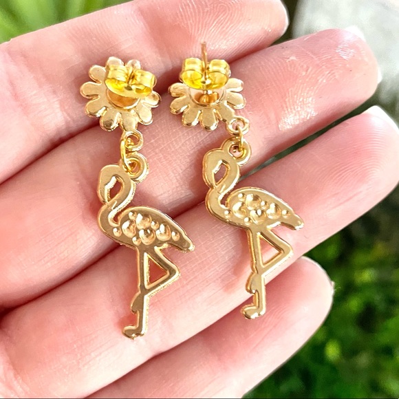 Floral Flamingo Dangle Earrings - Picture 6 of 7